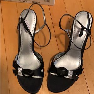 Black Satin Heels , Size 9.5, Juniors